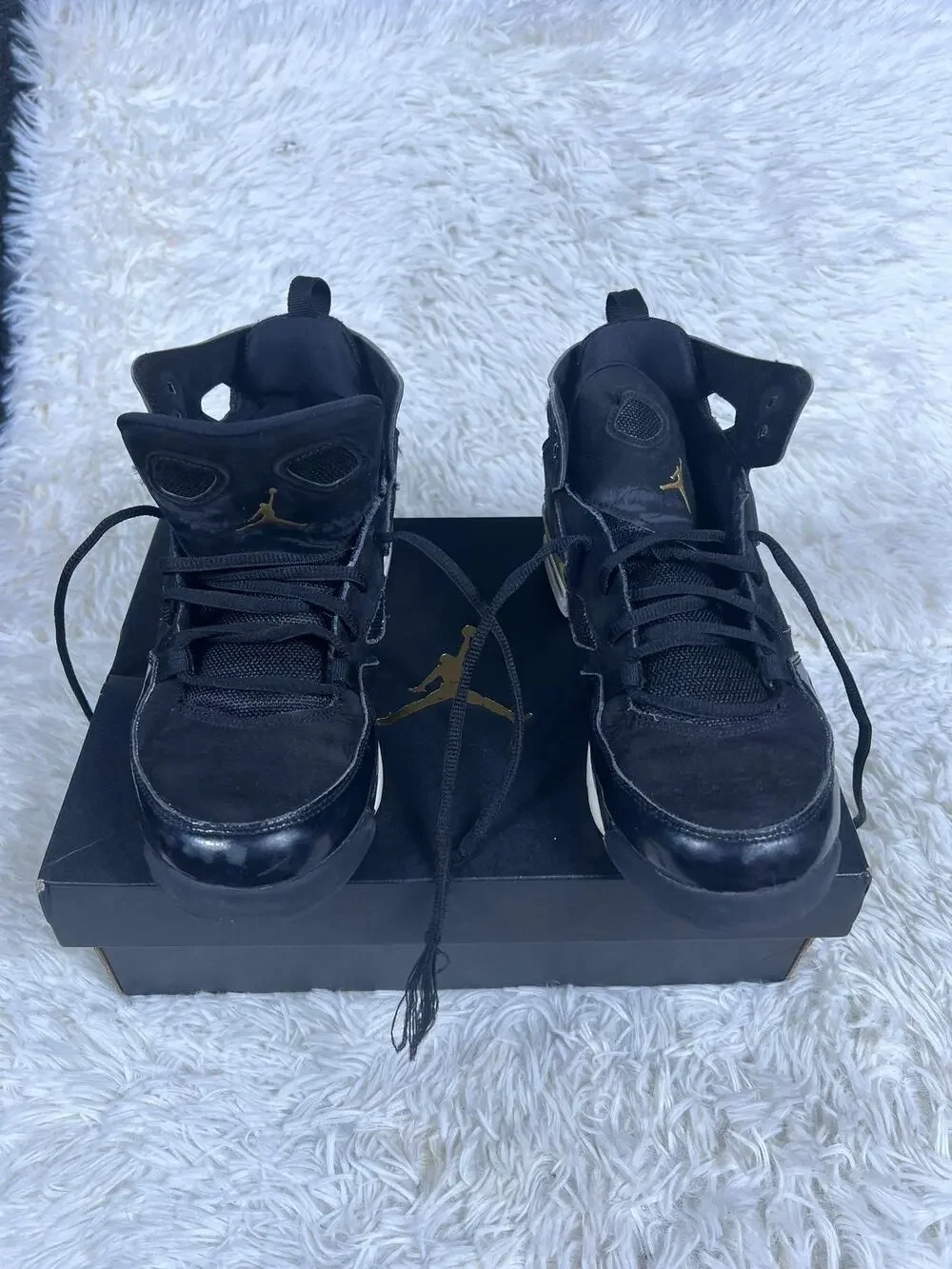 Air Jordan Flight Club 91 Shoes Youth Size 7Y Black Metallic Gold GS 555472-031